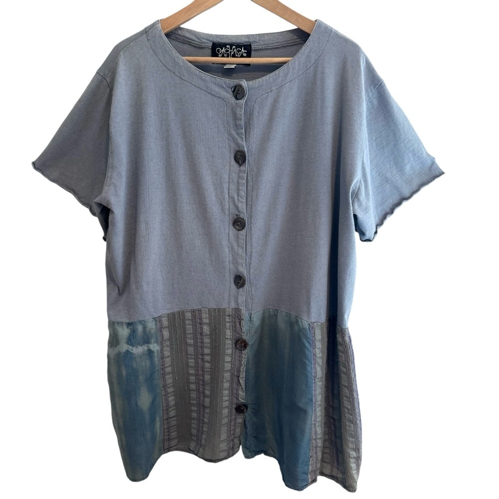 Cachaca Womens Tunic Top Size 1X Cotton Blue Boho Flowy Artsy Cotton Earthy